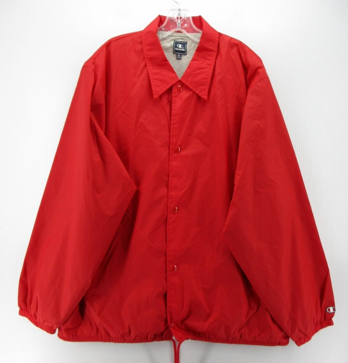 Giacca Champion uomo XL rossa giacca a vento snap down colletto maglia foderata Y2K Coach