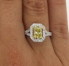 Radiant Cut Fancy 2.30TCW Simulated Citrine  Sapphire Engagement Women's Ring