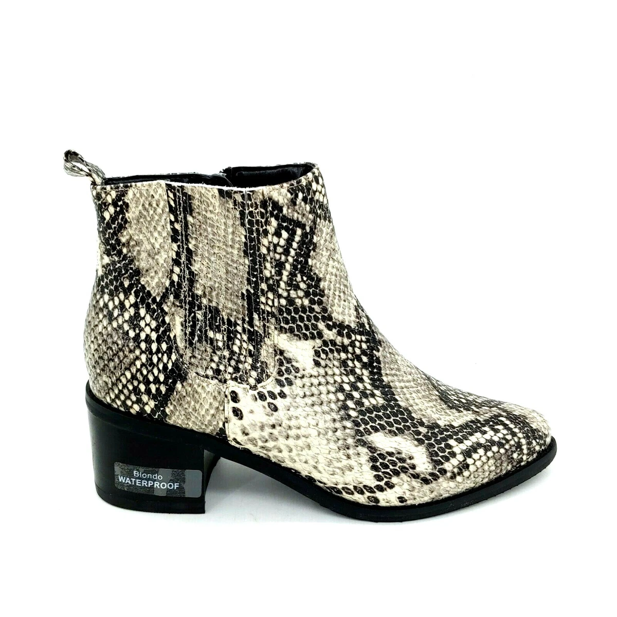 Blondo Womens Leather Snakeskin Waterproof Ankle Bootie Boots Zip