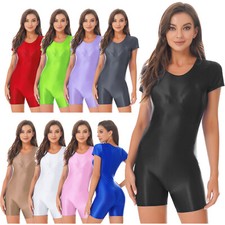 Women Glossy Smooth One-Piece Bodysuit Leotard Underwear Jumpsuit Clubwear