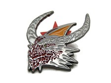 Abstract Horned Dragon Head Pin Red White Orange & Black