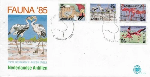 1985 NETHERLANDS ANTILLES BIRDS FLAMINGO ON SUPERB FDC