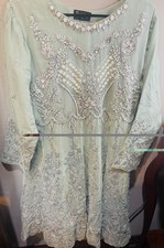 Sana Safinaz Embroidered Chiffon Net Salwar Kameez Light Green Pakistani Women L