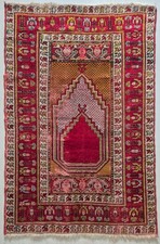 Antique Prayer Rug, Hand Woven Carpet, Fragment, Wool, Collectible, Anatolian