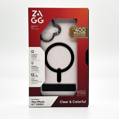 ZAGG Santa Cruz Snap With Kickstand Magsafe Clear Case For iPhone 16 Black NEW