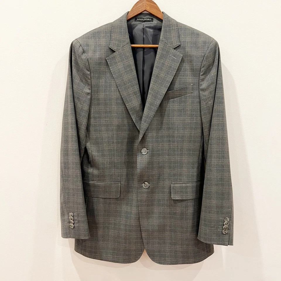 Traje Banana Republic Para Hombre 38R Chaqueta 30x32 Pantalones Gris Marrón Cuadros Ajuste A Medida Foto 2 de 4