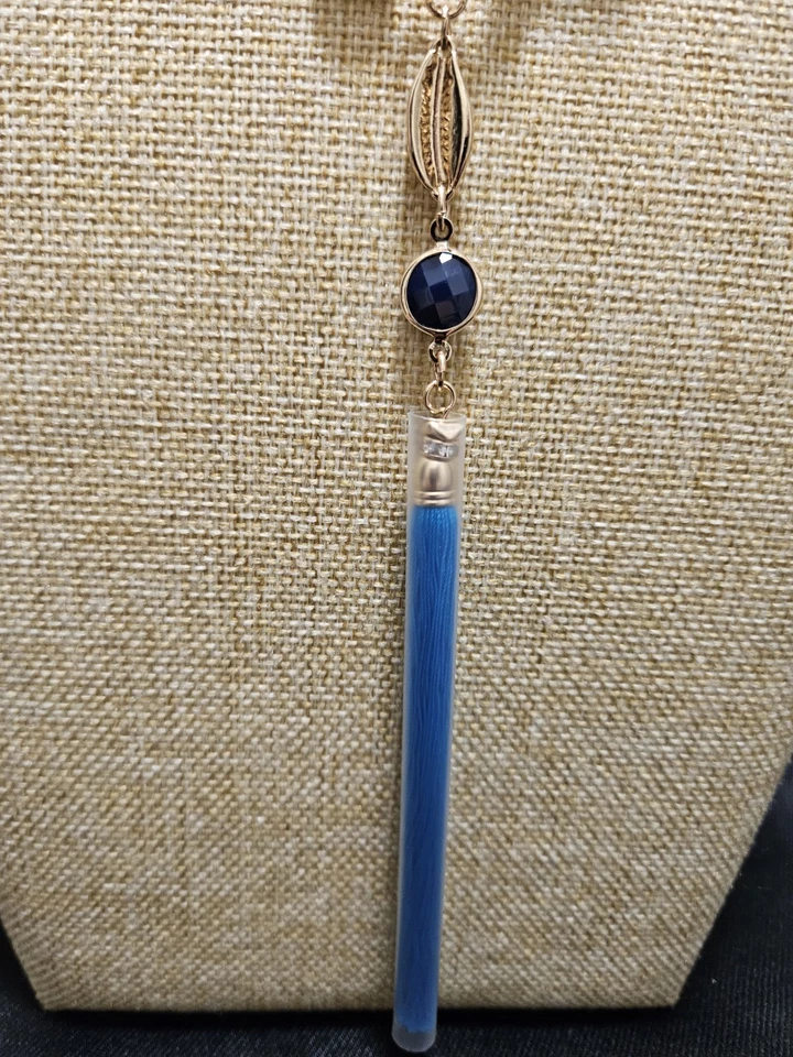 Collar Lilly Pulitzer Largo Dorado y Azul Concha de Mar Borla Nuevo con Etiquetas $98 Foto 2 de 4