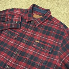 Orvis Big Bear Flannel Shirt XXL Red Black Plaid Button Up Heavy Cotton Pockets