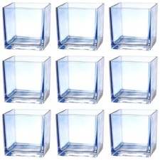 Juego de 9 jarrones cuadrados de vidrio Martage 4X 4X 4 floreros para centros de mesa azul