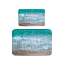 2 PCS 16x24/20x32 Inch Blue Beach Bath Mat Set Bathroom Rugs No Slip