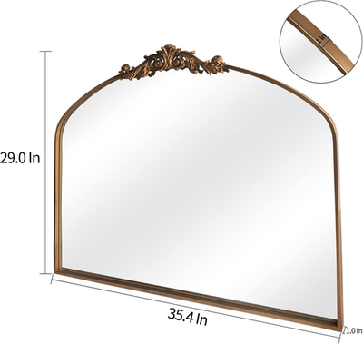 Elegant Vintage Gold Baroque Arched Wall Mirror for Entryway