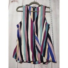 Rachel Roy Striped Sleeveless Blouse Ladies Medium V-Neck Multicolor Chiffon