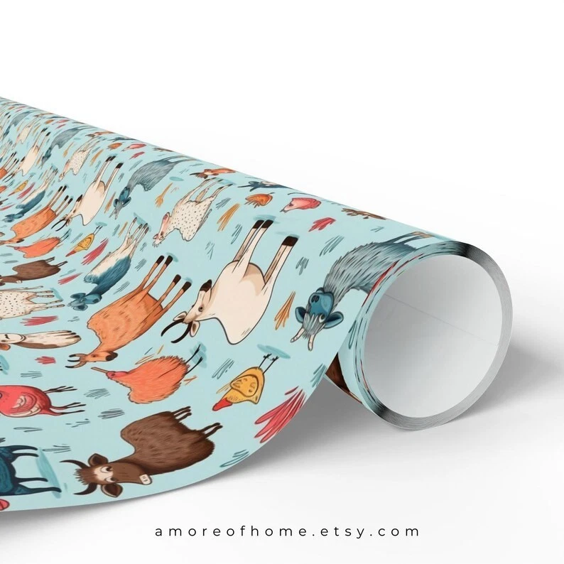 Farm Animal Wrapping Paper, Kids Birthday or Baby Shower Gift Wrap Roll - Image 3 of 4