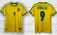RONALDO #9 BRAZIL 1998 SHORT SLEEVE JERSEY WITH WORLD CUP PATCH