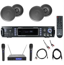 Karaoke Bluetooth Amp/Mixer  4 8" Black Ceiling Speakers  Wireless Mics