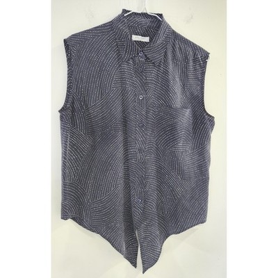 Equipment Femme Navy Blue Silk Dotted Swirl Tie Front Sleeveless Blouse S