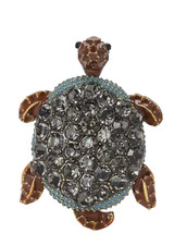 Whimsical Sea Turtle Brooch Gold Enamel Crystal Ocean Animal Pin Summer Jewelry