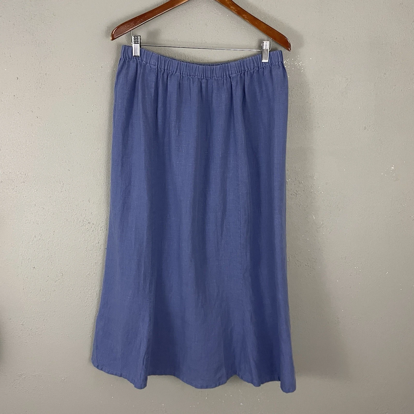 FLAX By Jeanne Engelhart Linen Blue Maxi Skirt Size L Pull On Tie Lagenlook