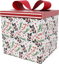 LaRibbons Large Christmas Gift Boxes 1 Count (Pack of 1), Greens and Berries 