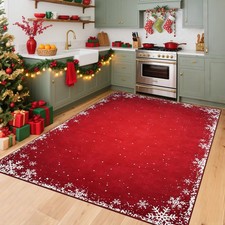Christmas Snowflake Area Rug 3x5 Red Boho Area Rug Non-Slip Indoor Floor Carp...