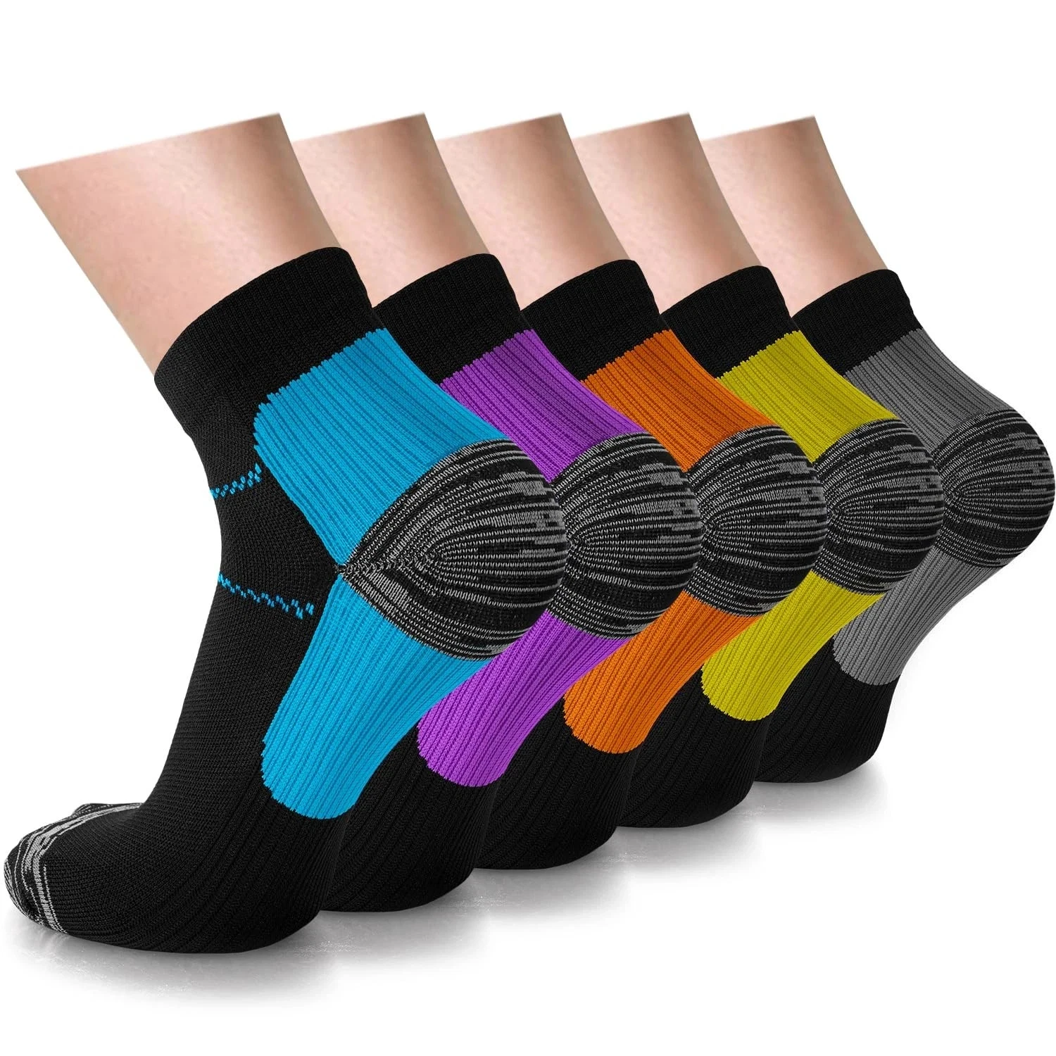 5 Pairs Copper Compression Ankle Socks Arch Support