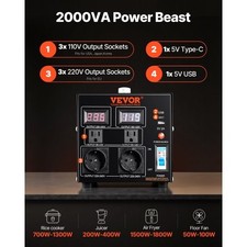 Voltage Converter Transformer, 2000W, Heavy Duty Step Up/Down Transformer, Conve