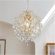 Stylish Gold Ceiling Light Fixture - Crystal Raindrop Chandelier 16" D x 18" H