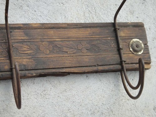 antique victorian 32" HAT COAT wood wire hook WALL RACK signed COBURN ATHOL MA - Picture 3 of 7