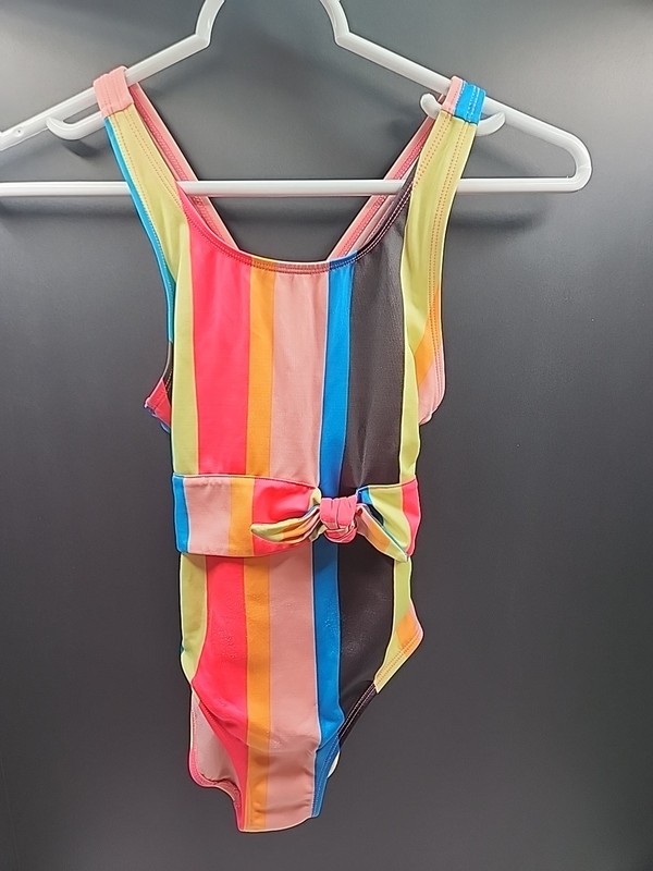 girls art class one piece swimsuit M 7/8, Multicolor Stripes 