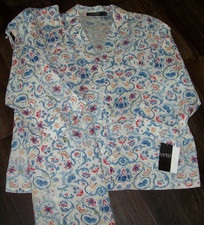 NWT Ralph Lauren IVORY/BLUE/RED/TAN FLORAL SCROLL Woven Pajama/Lounge Set XL
