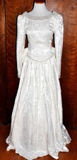 Vintage Jessica McClintock White Brocade Wedding Gown With Pearl Scoop Neckline