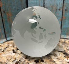    4" GLOBE World Earth Etched Frosted Clear GLASS BALL Paperweight ORB 3.0 LBS