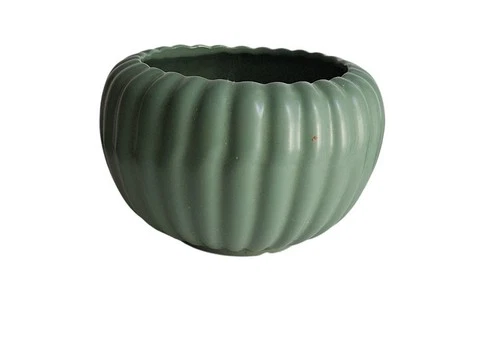 Bauer Pottery Green 3 3/8" X 5 1/4" Ridged Pumpkin Bowl Planter '50's Design