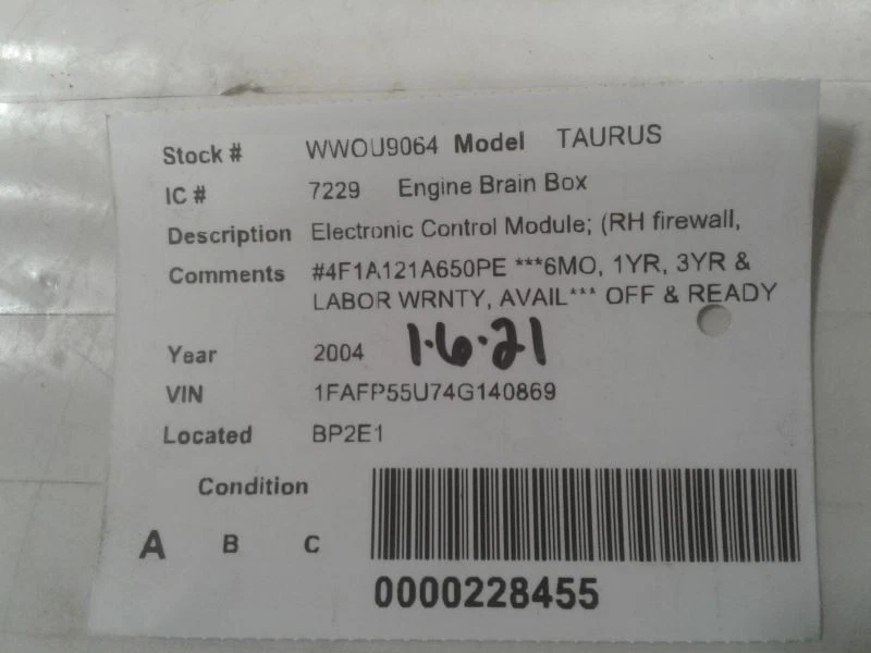 Módulo de control electrónico ECM del motor cortafuegos para mano derecha compatible con 04 SABLE 647540 Foto 3 de 3