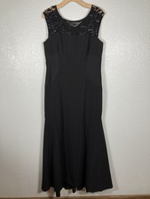 Alex Evenings Maxi Dress 14 Mermaid Mother of Bride Gown Black Lace Sequin Yoke