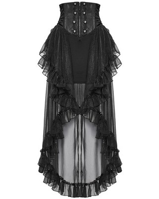 Punk Rave Damen langer romantischer Gothic Lagenlook Chiffon Korsett Rock