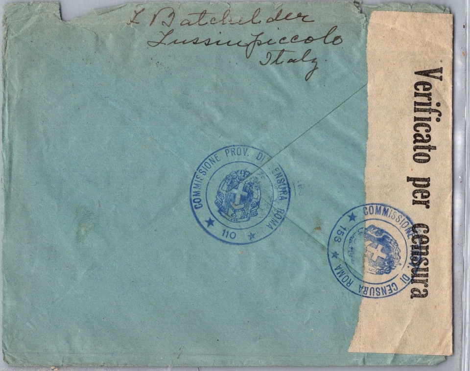 ITALIA 1941 SEGUNDA GUERRA MUNDIAL CORREO AÉREO CENSURADO CUBIERTA MULTI FRANQUEO ADDR EE. UU. Y MATASELLOS Foto 2 de 2