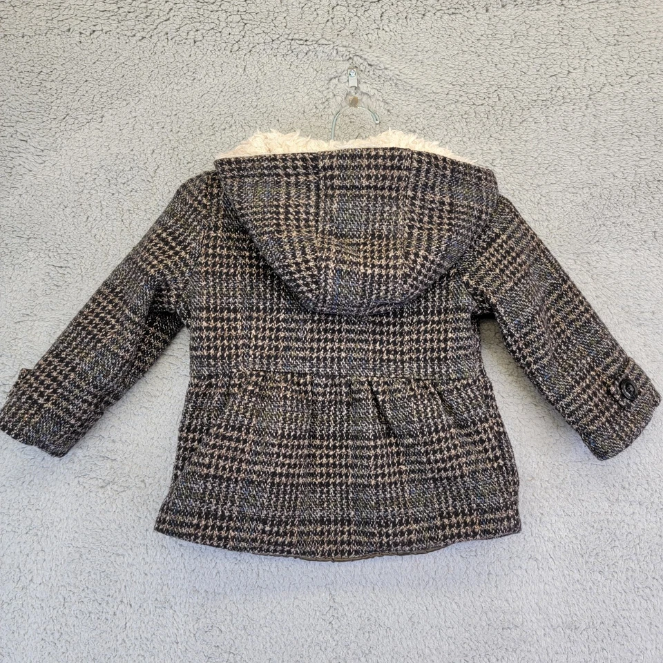 Abrigo Jessica Simpson Pea Niñas Talla 4T Marrón a Cuadros Tweed Cremallera Completa Forrado de Piel Sintética Foto 3 de 4