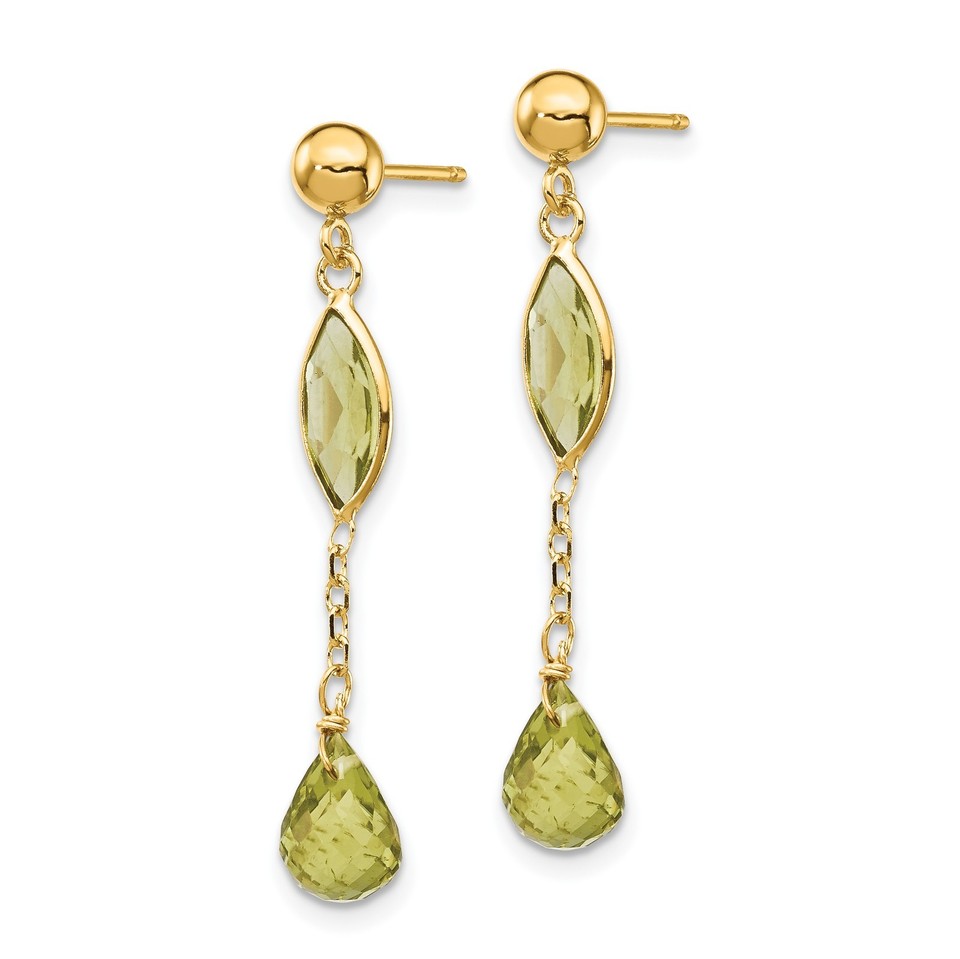 Peridot Chain Dangle Post Earrings 35x5mm 14k Yellow Gold Women's | eBay