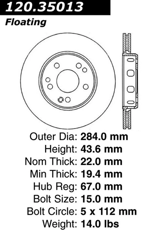Rotor de freno estándar Centric Parts 121.35013 C-Tek para 90-92 300E 300TE Foto 3 de 4
