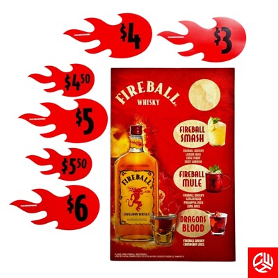 Fireball Whiskey Bar Promo Posters Set - Drink Recipe & Price