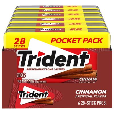 Trident Cinnamon Sugar Free Gum 28 Count Pack of 6 Fresh Breath Chewing Gum
