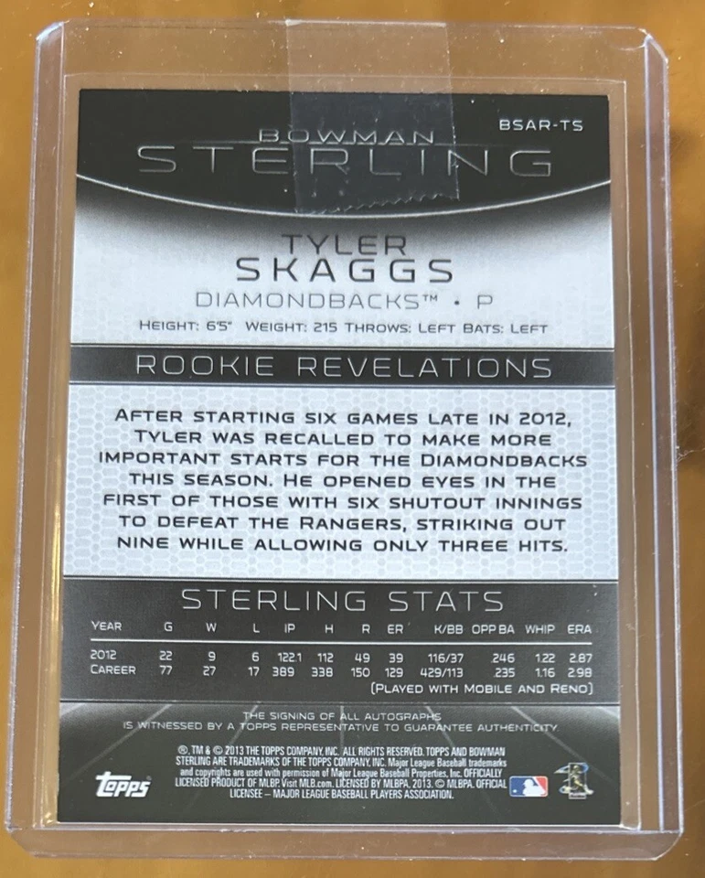 2013 Bowman Sterling - Rookie Autographs #BSAR-TS Tyler Skaggs (AU, RC) Angels - Image 2 of 2