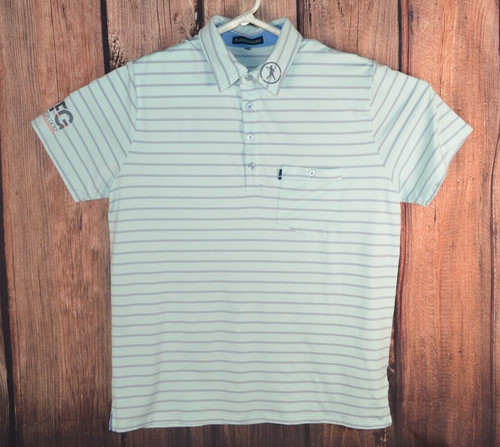 Live Forever Golf Men's Size Medium M Performance Polo Shirt  Blue Striped