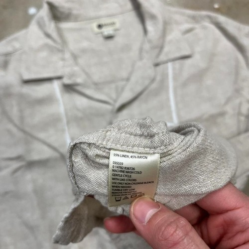 Vintage Haggar Linen camp collar Shirt size large short button beige old money - Picture 5 of 7