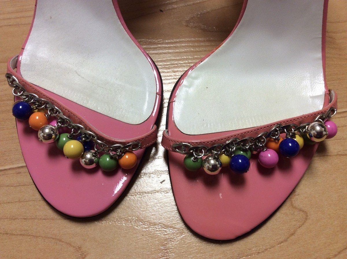 DOLCE GABBANA Pink Patent Beaded Heels Sandals Stilettos