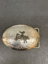 Bucking Bronco Cowboy Belt Buckle Silver Tone Made In USA