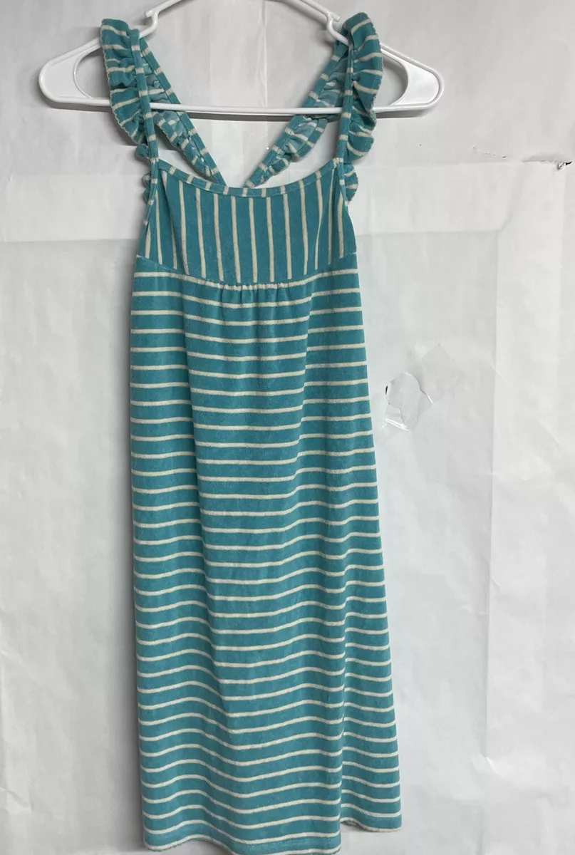 Hanna Andersson teal Striped Terry Cloth Dress cover up Girls size 160 12 14