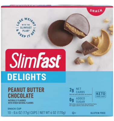 *3 Boxes**Slim Fast Delights Peanut Butter Chocolate Snack Cup (10 ct.Each)