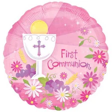 FIRST COMMUNION FOIL BALLOON RELIGIOUS PARTY DECORATION GIRL PINK 1ST FLOWERS 